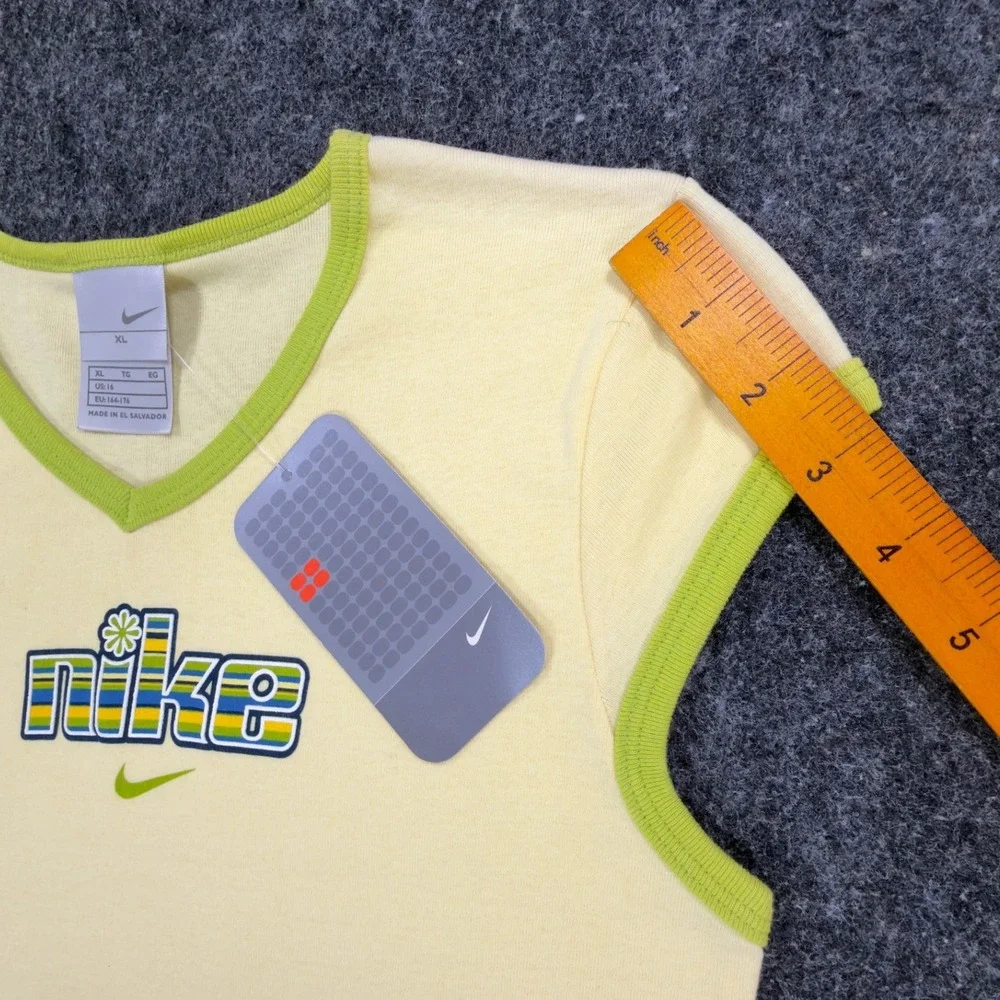 Nike Y2K V-Neck Baby Tee Girls XL Yellow Lime Green NWT Modern 690984-708